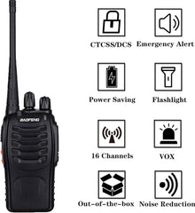 BF-888S Walkie Talkies – Long Range Two-Way Radios with Earpieces, 16 Channels, Rechargeable Handheld Radios for Adults, Hunting, Camping, Cruise & Outdoor Adventures (2-Pack)