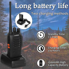 BF-888S Walkie Talkies – Long Range Two-Way Radios with Earpieces, 16 Channels, Rechargeable Handheld Radios for Adults, Hunting, Camping, Cruise & Outdoor Adventures (2-Pack)