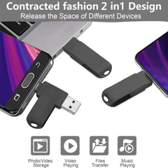 64GB USB-C Flash Drive - 170MB/s High-Speed Dual-Port Memory Stick for Android Phones, Tablets, PCs & Mac (Black)