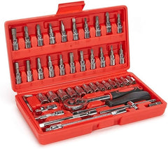 Heavy Duty Hand Tool Storage Box | Portable 46-Piece Auto Car Repair Kit with Ratchet Socket Wrench Set