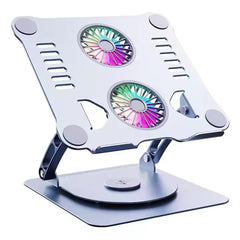 Adjustable Aluminum Desktop Laptop Stand with Cooling Fan, Foldable Minimalist Design, Ergonomic Portable Laptop Stand for Work & Study