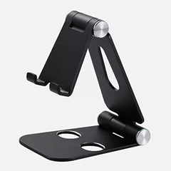 Fully Foldable Adjustable Cell Phone Stand | Desktop Phone Holder Cradle Dock for iPhone, iPad, Nintendo Switch, and Tablets (7-10") | Black