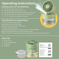 Two-in-One Desktop Spray Humidification Fan – USB Rechargeable Portable Mini Mute Electric Fan with Night Light (Multi)