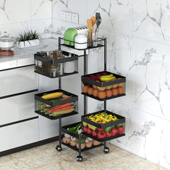 5-Layer Mobile Storage Solution | Rotatable Baskets with Wheels | Elegant Black | 92cm