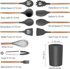 19-Piece Silicone Cooking Utensils & Knife Set with Block | Includes 11 Silicone Utensils, 5 Stainless Steel Knives, Scissors, Cutting Board | Black