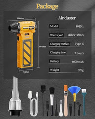 Electric Compressed Air Duster & Vacuum Cleaner 2-in-1 – Super Power Turbo Jet Blower, Rechargeable Mini Handheld Cleaner for PC, Car, Home & Camping