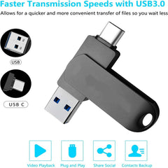 32GB USB-C Flash Drive - 170MB/s High-Speed Multi-Port Memory Stick for Android, Tablets, PCs & Phones (Black)