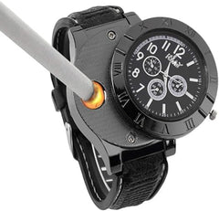 Men's Casual Sports Silicone Quartz Watch with Built-in Electronic Lighter – Waterproof USB Charging, Black
