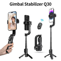 Q-30 Mini Gimbal Stabilizer - 3-Axis AI Handheld Stabilizer with Selfie Stick & Tripod for Smartphones (ABS & Aluminum)