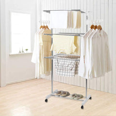 Foldable Rolling Laundry Drying Rack with Adjustable Shelves | Heavy-Duty Stainless Steel Rods | Compact Storage | 4-Tier Adjustable Height & Portable Design