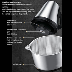 2-in-1 Stainless Steel Electric Meat Grinder & Food Processor - 6 Blades, 3.8L Capacity for Home & Restaurant Use