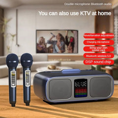 S39 Karaoke Speaker | Dual Horns, Wireless Dual Microphones | Mobile Entertainment & TV Karaoke All-In-One (Golden)