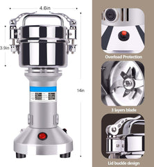 1000W Commercial Grain Mill Grinder - 200g Capacity, Superfine Flour & Spice Grinder for Home Use, High-Speed Electric Mill