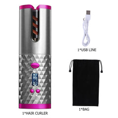 Cordless Hair Curler – Automatic Hair Curling Iron with Heatless Rotating Technology, 3 Temperature & Timer Settings