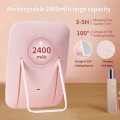 Makeup Vanity Mirror with 42 LED Lights, Touch Control, 3 Color Lighting, USB Rechargeable 2400mAh Battery, Portable Travel Mirror - Pink