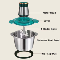 Electric Meat Grinder & Chopper 2-speed mincer with 3L stainless steel capacity. Multi-function food processor & kitchen slicer.