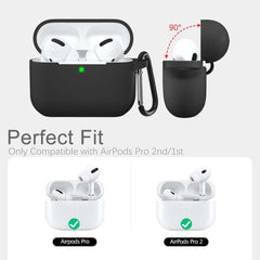 AC05 AirPods Pro Protective Case. Shockproof silicone cover with carabiner clip. Wireless charging compatible & LED visible.
