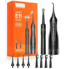 Electric Toothbrush & Water Flosser Combo – Cordless, Rechargeable, 5 Brush Modes, 3 Floss Modes, 8 Heads, Waterproof Oral Care Kit for Travel
