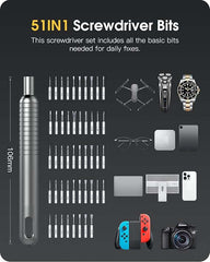 51 in 1 Precision Screwdriver Set | Portable Screwdriver Set with 48 Magnetic Bits, Torx & Hex Screwdrivers
