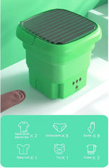 Portable Washing Machine | Mini Foldable Bucket Washer & Dryer Combo | Small Washer with Soft Spin Dry & Drainage Pipe for Underwear, Socks, Baby Clothes, Apartment, Dorm, Laundry (Green)
