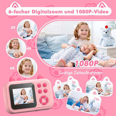 Kids Instant Camera - 1080P Digital Camera for Ages 3-12 with Printing Paper (No Card Included) Pink