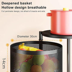 5-Tier Kitchen Storage Shelf - Rotatable Fruit & Vegetable Basket with 360° Swivel Wheels | Circular Rotating Storage Rack for Kitchen, Pantry, Bathroom, and More | Large Capacity Metal Organizer for Snacks, Spices, and Produce