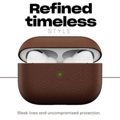 Leather Case for AirPods Pro – Handcrafted Fully-Wrapped Genuine Italian Leather with Pebble Grain Finish, Natural Brown, Premium Protection & Style