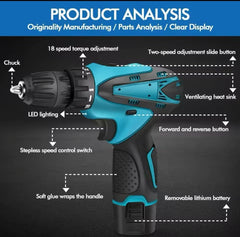 Cordless Drill Driver Set | Brushless Motor Electric Screwdriver | 2 Batteries & Box | Lithium Screwdriver Repair Tool Kit for DIY, Home, & Professional Use
