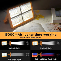 Rechargeable Solar LED Light - 4 Lighting Modes, Adjustable Color Temperature, 264 LEDs, Emergency Flashing, Portable Spotlight