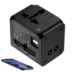 1500W Max Power Socket Plug for Home Appliances, 6-in-1 Universal Travel Adapter with US/EU/UK/AU Plugs, Multi-Device Charging Solution for International Travel